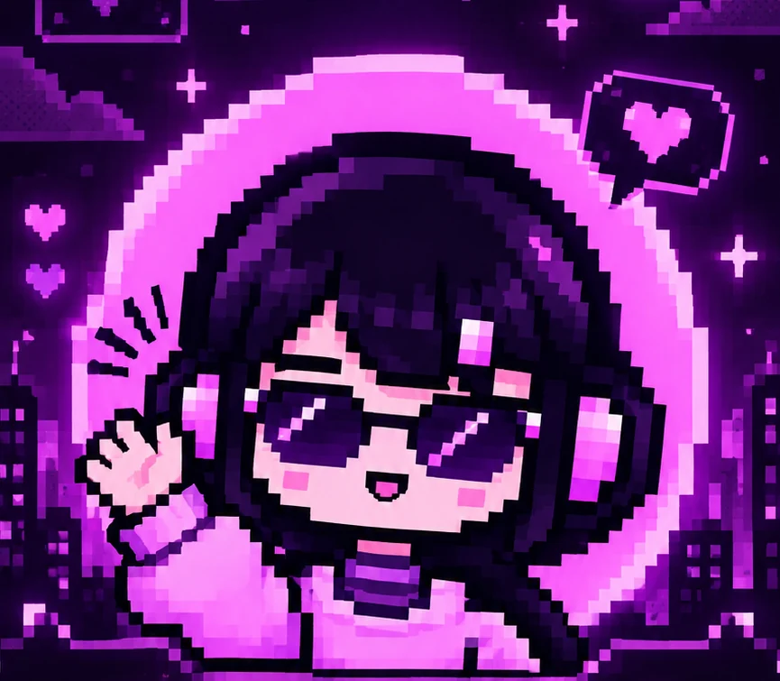 Ruba's pixel avatar wearing sunglasses and waving hello